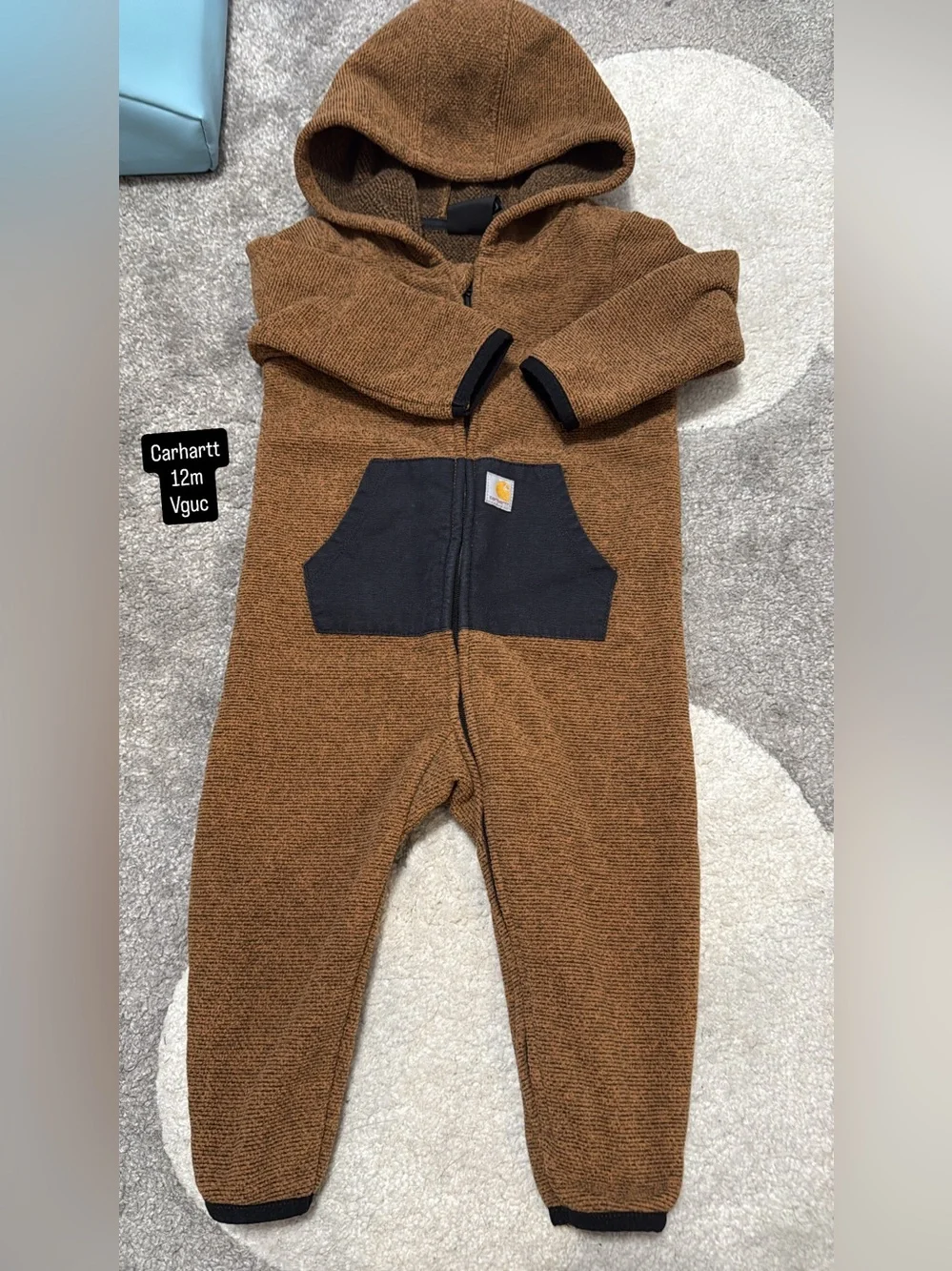 Carhartt Brown Hooded Toddler One-Piece with Black Pocket